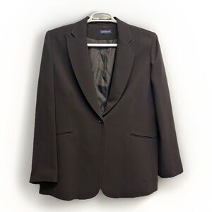 Ann Taylor Blazer Suit Jacket Women's Size M Black Pinstriped Offixe Corpcore